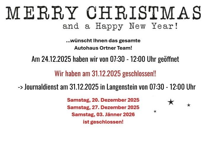 Öffnungszeiten während der Feiertage